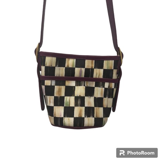 MacKenzie-Childs Purple and Black Checkered Crossbody Bag - Picture 13 of 13